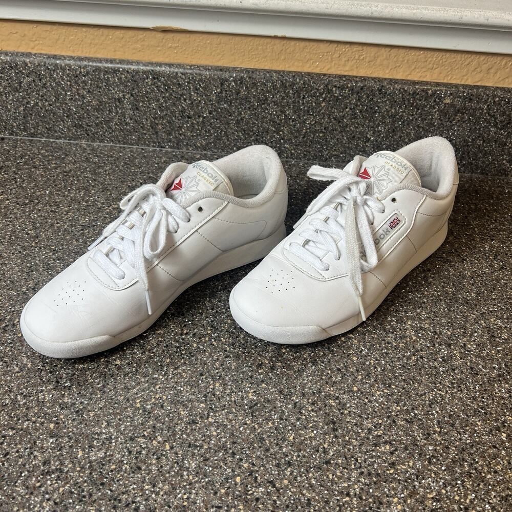 Reebok Classics Lace Up Sneaker Princess White Leather Women Size 7 Low Top Shoe - Picture 3 of 10